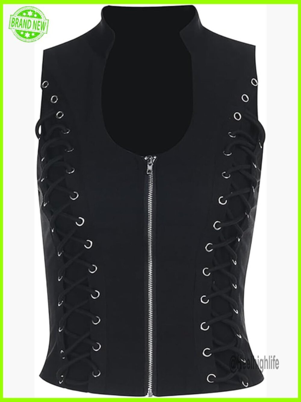 Sleeveless Punk Rock Crop Tank Top Zipper Goth Y2k Streetwear Music Festival